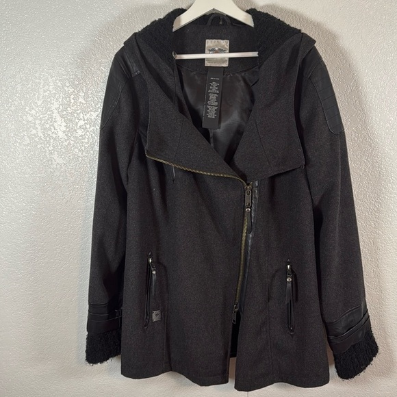 Harley Davidson Charcoal Gray Wool Blend Moto Jacket Size 1X - Picture 1 of 10